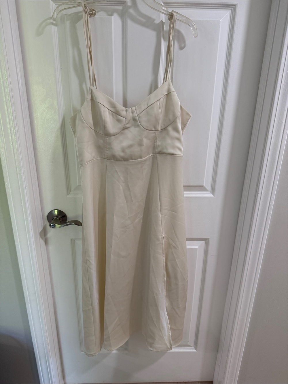 Cider Ivory Satin Maxi Slip Dress with Spaghetti Straps